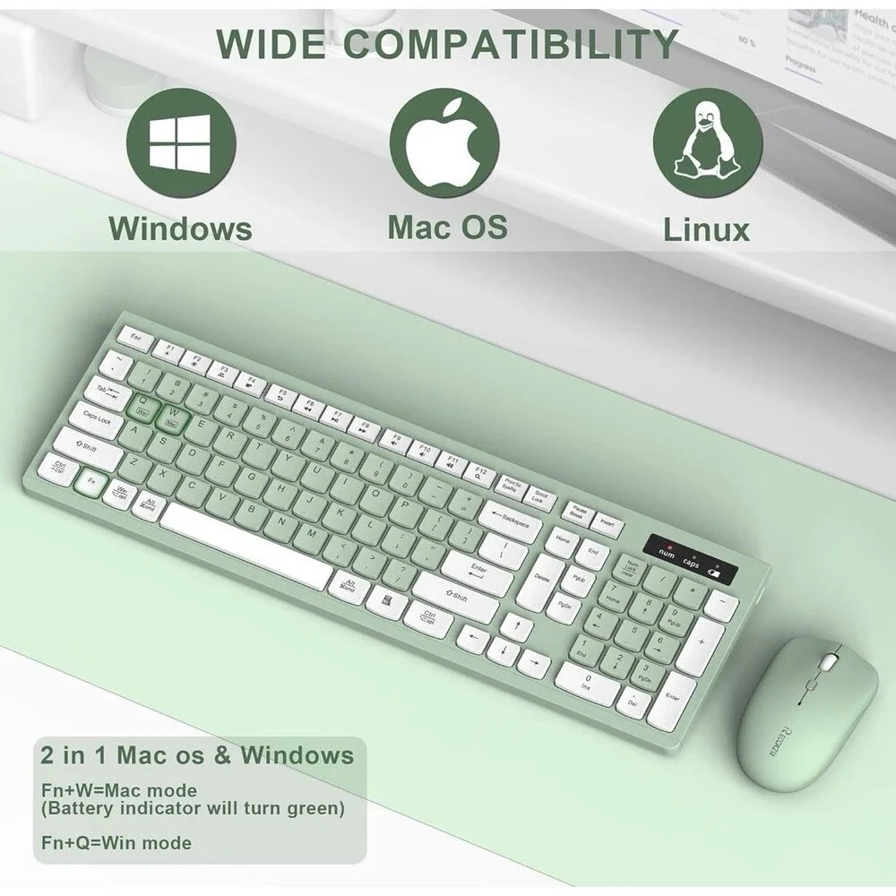Wireless Keyboard and Mouse Combo, 2.4GHz USB Receiver, Silent Keyboard